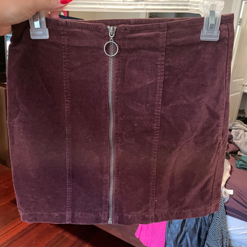 Purple front zip corduroy skirt